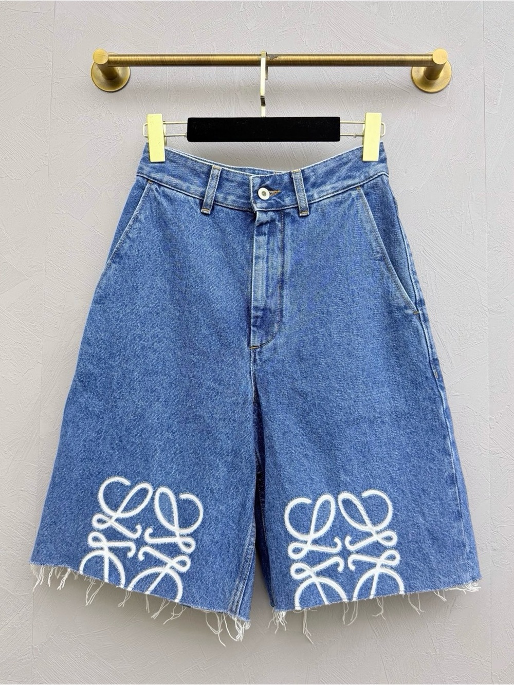 Loewe Blue Denim Embroidered Bermudas